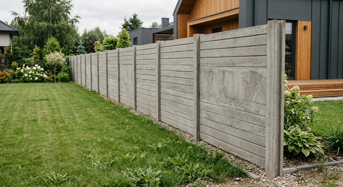 Ogrodzenie z paneli betonowych na podmurówce